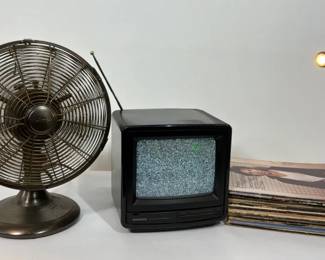 Magnavox Vintage TV, Holmes Fan, Records and Desk Lamp
