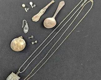 CT159Assorted Silver Tone Necklaces Spoon And Bits And Pieces