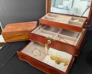 CT158Wooden Multitier Jewelry Boxes, Gold Leaf, Costume Jewelry And More