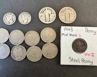 CT179Liberty Head Nickels Mercury Dimes, Standing Liberty Quarters  1943S Steel Penny