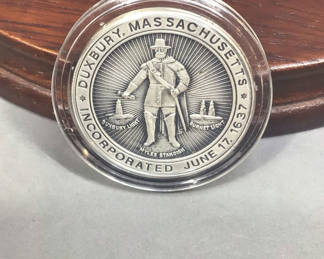 Lot 96: Duxbury MA 350th Anniversary Silver Coin (19+dwt)