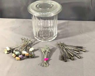 Lot 172: Silver Cocktail Picks & Antique Glass Jar (20+dwt)