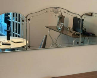 Lot 161: Antique Etched Glass Triptych Wall Mirror