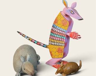 Oaxacan Carved Wooden Armadillo Alebrije, Signed Cirilo Rios  More  Armadillo Lot 3 Pcs