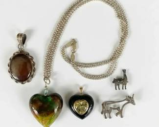 925 Sterling Silver  14K Gold Jewelry Lot  Oval Carnelian Agate Pendant, Llama  More