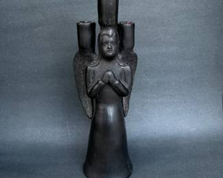Signed Doa Rosa Barro Pottery Praying Angel StatueCandle Holder Oaxaca Mexico