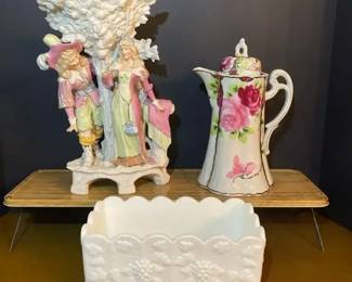 Antique Nippon Porcelain Chocolate Pot, Westmoreland Grape Milk Glass Planter MORE