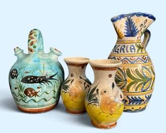 Vintage Pottery  Toledo Majolica Sangria Pitcher, Tonala Vases  Botijo Water Jug