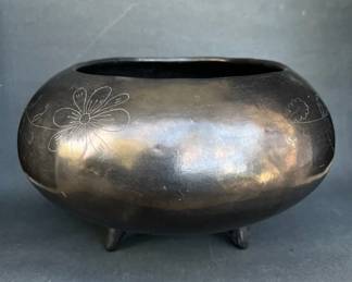 Signed Doa Rosa Barro Negro Bowl Tripod Bowl 1 Oaxaca Mexico Pottery