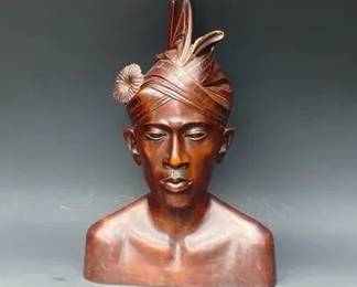Vintage Balinese HandCarved Wood Bust 13, Indonesian Man Figure