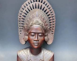 Vintage Balinese HandCarved Wood Bust 15, Indonesian Woman Figure