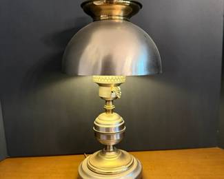 Vintage Brass, Metal, Glass Hurricane Table Lamp  Electric