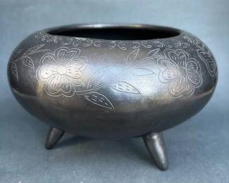 Signed Doa Rosa Barro Negro Tripod Bowl 2 Oaxaca Pottery Mexico