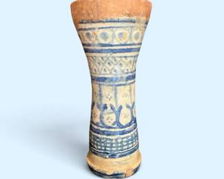 Vintage Moroccan Tarija Goblet Drum 9  Blue White