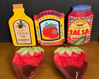 Ceramic Lot Hand Painted Spoon Rests, Strawberry Bowls