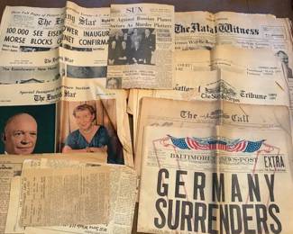 Germany Surrenders Baltimore NewsPost  More Vintage Newspaper Lot WWII, Eisenhower Inaugural