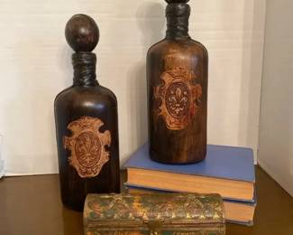 Italian Hand Tooled Leather Covered Bottles 2  Trinket Box