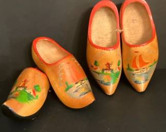Dutch Carved Wooden Clogs With Hand Painted Scenery