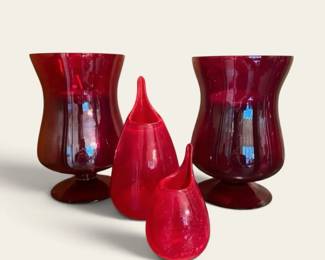 Ruby Red Glass 1  Handblown Teardrop Beaker Vases  Hurricane Candle Holders