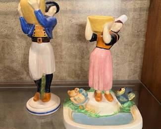 Signed Antique Charles Maillard Henriot Quimper French Faience Figurines, Lamp Bases