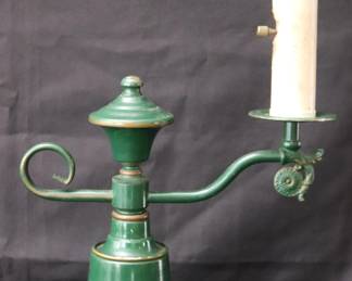 Vintage Green Toleware Desk Lamp With Floral Stenciling