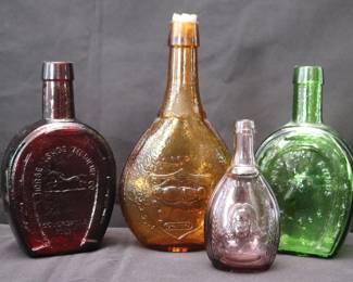 Collection Of 4 Vintage Colorful Commemorative Reproduction Glass Bottles