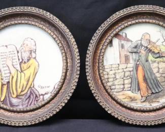 2 Vintage Hand Painted Twin Etched Artini 4D Sculptured Engravings
