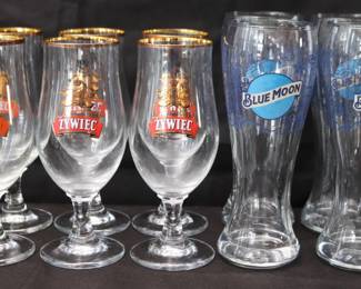 Set Of 4 Blue Moon Christmas And Zywiec Signature Gold Rim Beer Glasses
