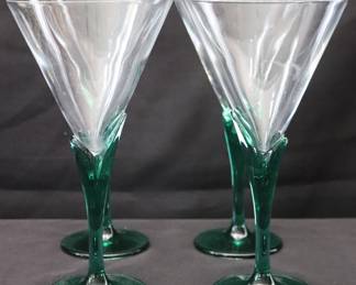 Set Of 4 Luigi Bormioli Green Tulip Stem Martini Glasses