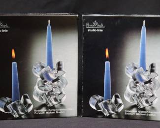 Pair Of Rosenthal Studio-Line Crystal Twisted Bow-Like Shape Candlestick Holders Designed By Michael Boehm