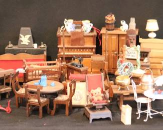Large Collection Of Vintage Dollhouse Miniature Furniture And Accessories For Various Rooms