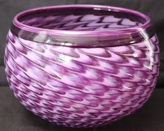 Stunning Large Purple Ribbon Handblown Glass Centerpiece Bowl By Famous Glass Artists Dan & Joi LaChaussee