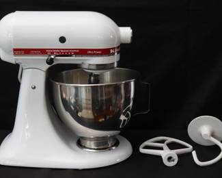 White KitchenAid Ultra Power Stand Mixer Model KSM90 With Attachments