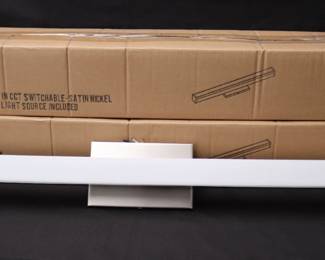 2 BlackJack Vector Vanity Light Fixtures In Satin Nickel Finish