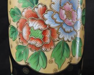 Vintage Japanese Hand Painted Twin-Handled Floral Vase With Luster Finish