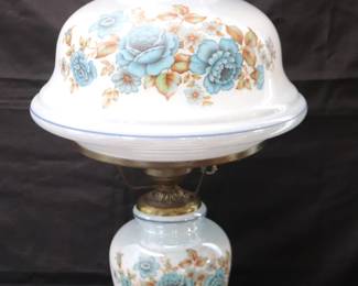 Large Vintage Gone With The Wind Floral Iridescent Glass Electrified Hurricane Parlor Lamp By L&L WMC