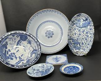 Blue and White Patterned Dishes