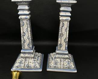 Two (2) Hand-Painted Candlesticks