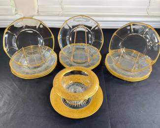 Clear Dishware with Gold-Tone Accents