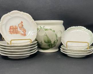 C.A. Lehmann and Sohn Saucers, Rose O’Neill Kewpie Plates and Delft Crocus Pot