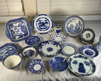 Assorted Blue and White Stoneware Dishes