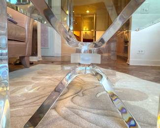 Sculptural Lucite Acrylic Dining Table with Beveled Glass Top & Interlocking Ribbon Base