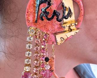 - Lunch at the Ritz “Paris / Eiffel Tower” Pink Swarovski Crystal Statement Earrings