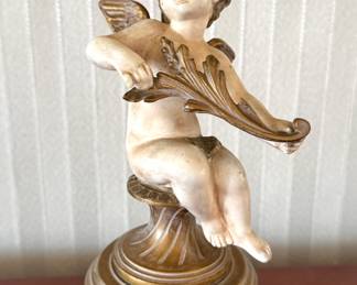 Benko Lamp Ltd. Hollywood Regency Cherub Table Lamp with Scalloped Glass Shade