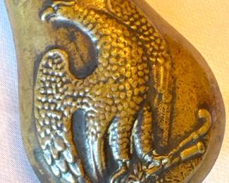 19th Century Brass Black Powder Flask with Embossed American Eagle & Adjustable Spout