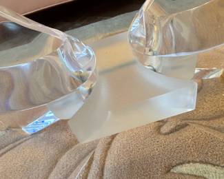 Sculptural Lucite Acrylic Dining Table with Beveled Glass Top & Interlocking Ribbon Base