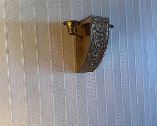 Embossed Brass Floral Two-Light Wall Sconce Candle Holder