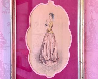 19th Century Hand-Colored Victorian Fashion Lithograph of a Woman in Period Dress
