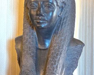 Egyptian Revival Pharaoh / Queen Bust Sculpture with Black Stone-Style Finish