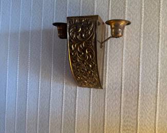 Embossed Brass Floral Two-Light Wall Sconce Candle Holder